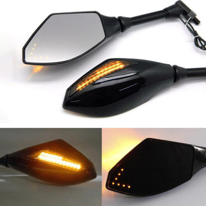 Motorcycle Side Mirrors LED Light Mirror 10mm Screw