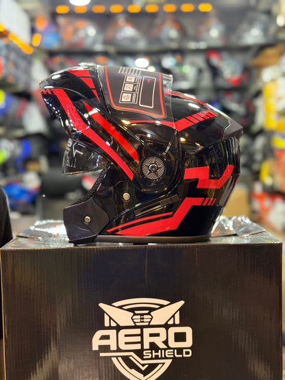 Aero Shield Flip up Helmet in washable padding , Duel visor , No reflection visor