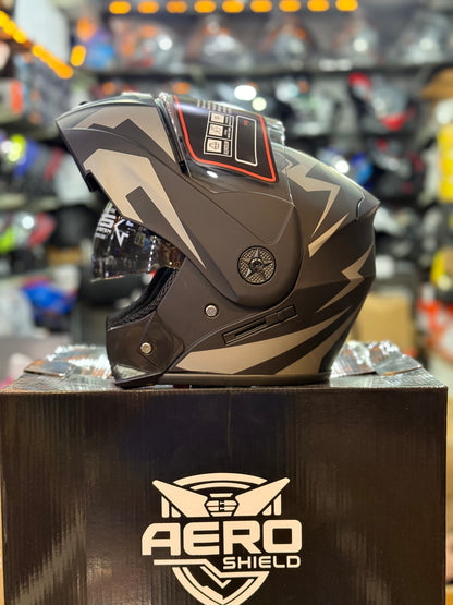 Aero Shield Flip up Helmet in washable padding , Duel visor , No reflection visor
