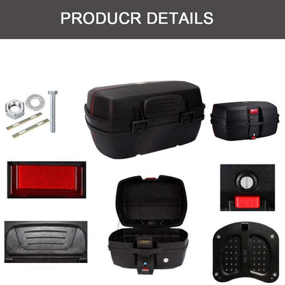 JDR Tail Box TB10 – 32 Liter – Metal Plate – Top Luggage Container – LED Flasher Light – Motorcycle