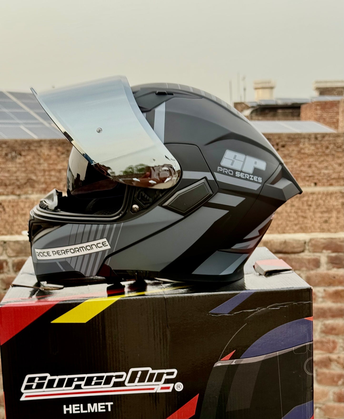 Superair 918 Pro Grey DOT Certified Flip-Up Motorcycle Helmet – Dual Visor | Polarized Visor | Sports Helmet