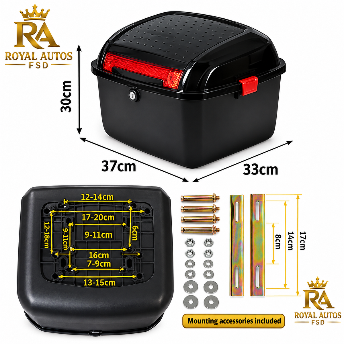 Tail Box TB14 – Small 22 Liter Top Rear Luggage Trunk – Reflector – ABS Plastic – Motorcycle