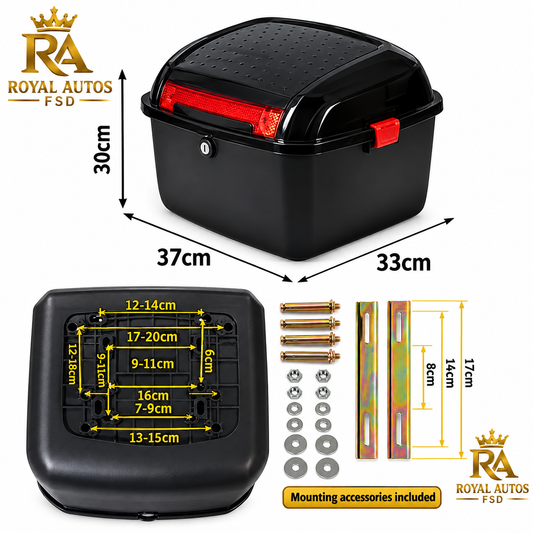 Tail Box TB14 – Small 22 Liter Top Rear Luggage Trunk – Reflector – ABS Plastic – Motorcycle