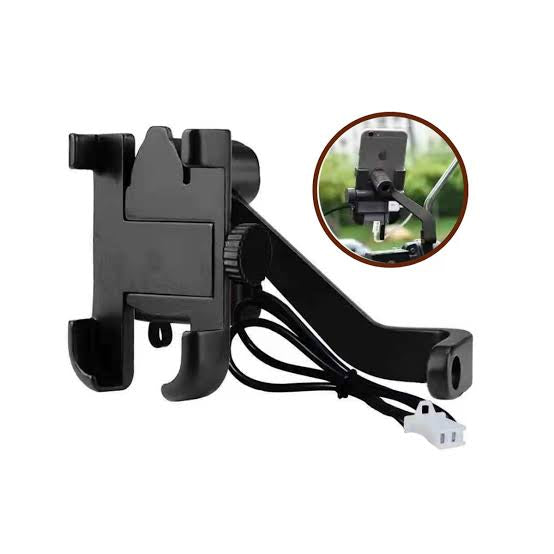 Bike Metal Phone Holder & 5v-2A Mobile Charging Port Universal Motorcycle Bicycle Phone Holder Handlebar Stand Mount Bracket Mount Phone Holder For All
