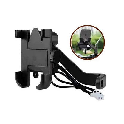 Bike Metal Phone Holder & 5v-2A Mobile Charging Port Universal Motorcycle Bicycle Phone Holder Handlebar Stand Mount Bracket Mount Phone Holder For All