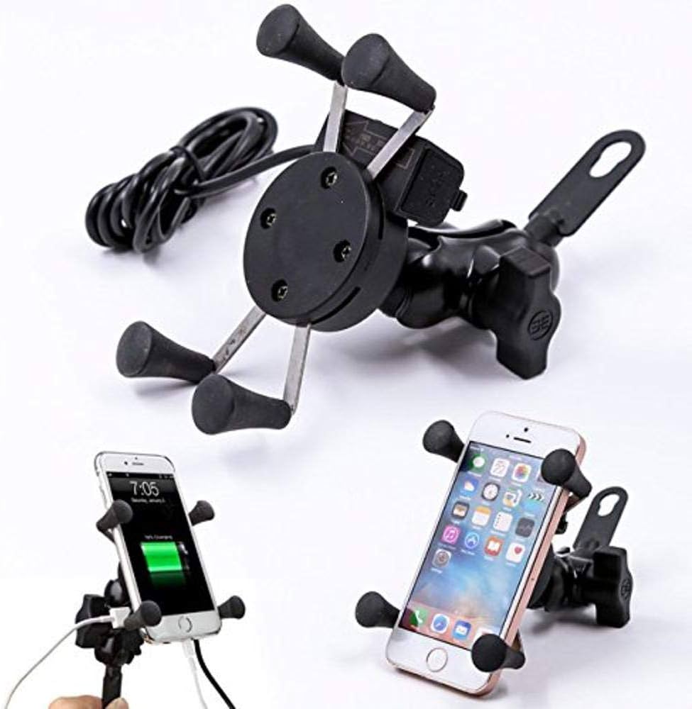 Gear Up X-Grip Premium Bike Mobile Charger & Phone Holder Version 2.0 for Hero HF Deluxe, (5V-2A Black)