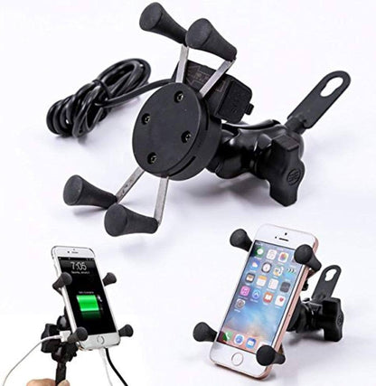 Gear Up X-Grip Premium Bike Mobile Charger & Phone Holder Version 2.0 for Hero HF Deluxe, (5V-2A Black)