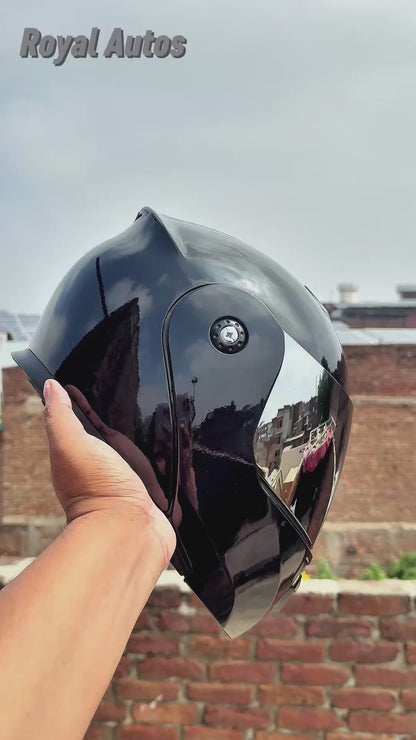 Vector Glossy  black In chrome glass , Duel visor , washable padding , unbreakable Helmet