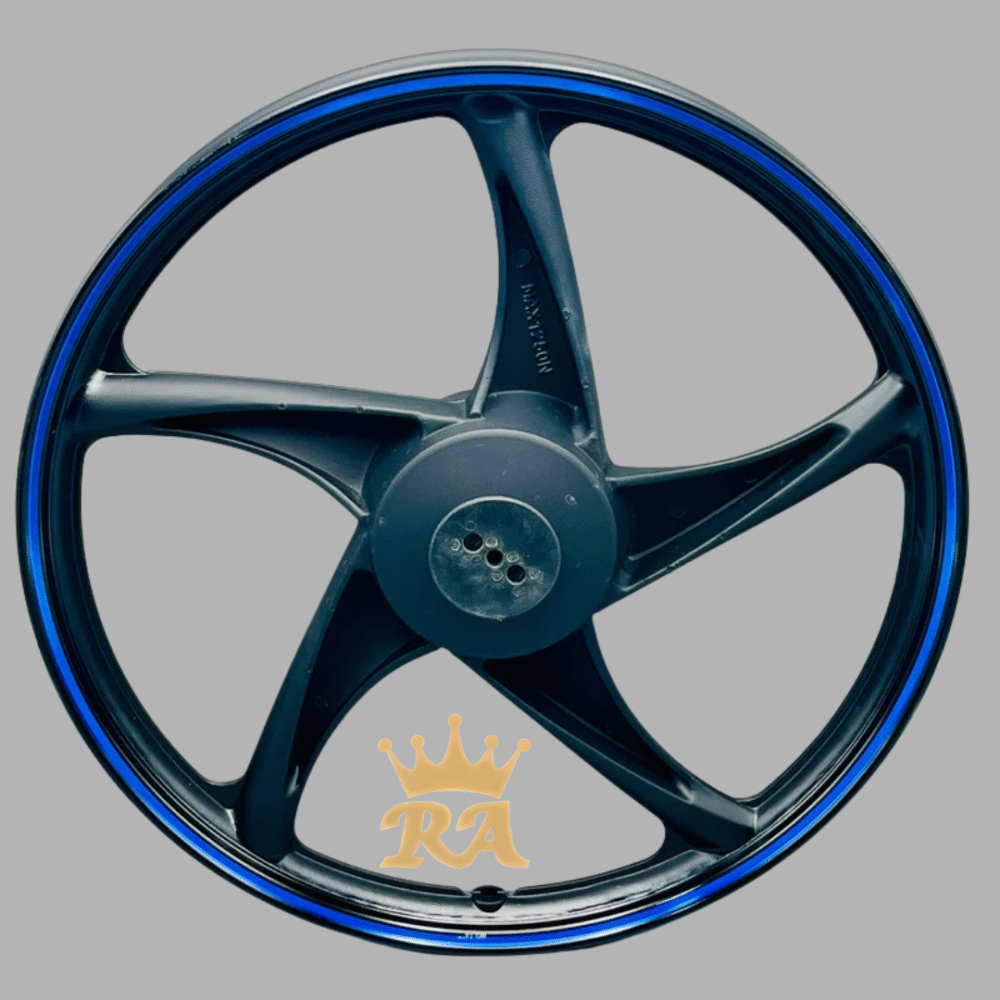 CD70 YBR-Style Alloy Rim Set – Black with Blue Stripe - Image 2